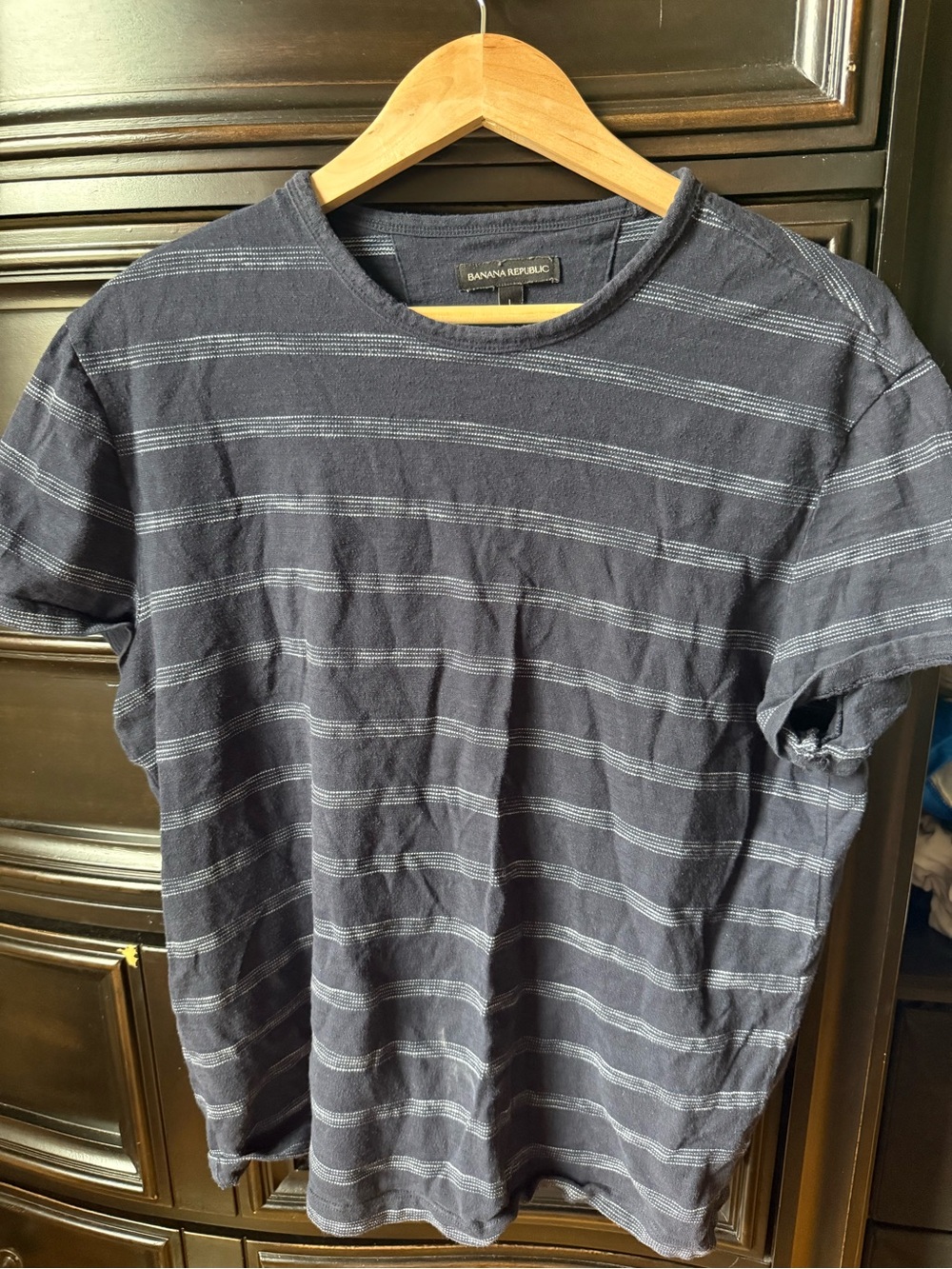 Banana Republic Navy Striped Short-Sleeve Tee